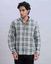 Cotton-Linen Blue Check Shirt with Embroidery
