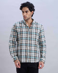 Cotton-Linen Blue Check Shirt with Embroidery
