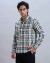 Linen Blue Check Shirt with Embroidery